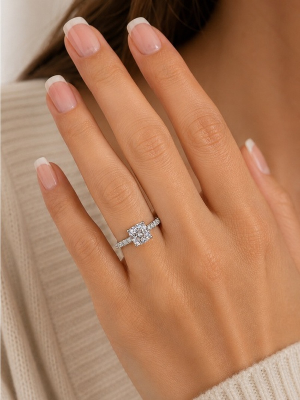 New Sterling Silver 1.6ct 7.5mm Cushion cut Engagement Ring size 7